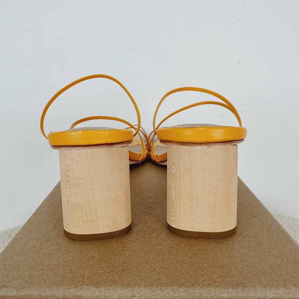 Reformation Mustard Yellow Strappy Block Heel Sandals - Picture 4 of 7